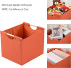 HOONEX Large Collapsible Storage Bins, Linen Fabric, Pack of 2, Storage Baskets with Wooden Carry Handles and Sturdy Heavy Cardboard, for Home, Office, Car, Nursery, Orange