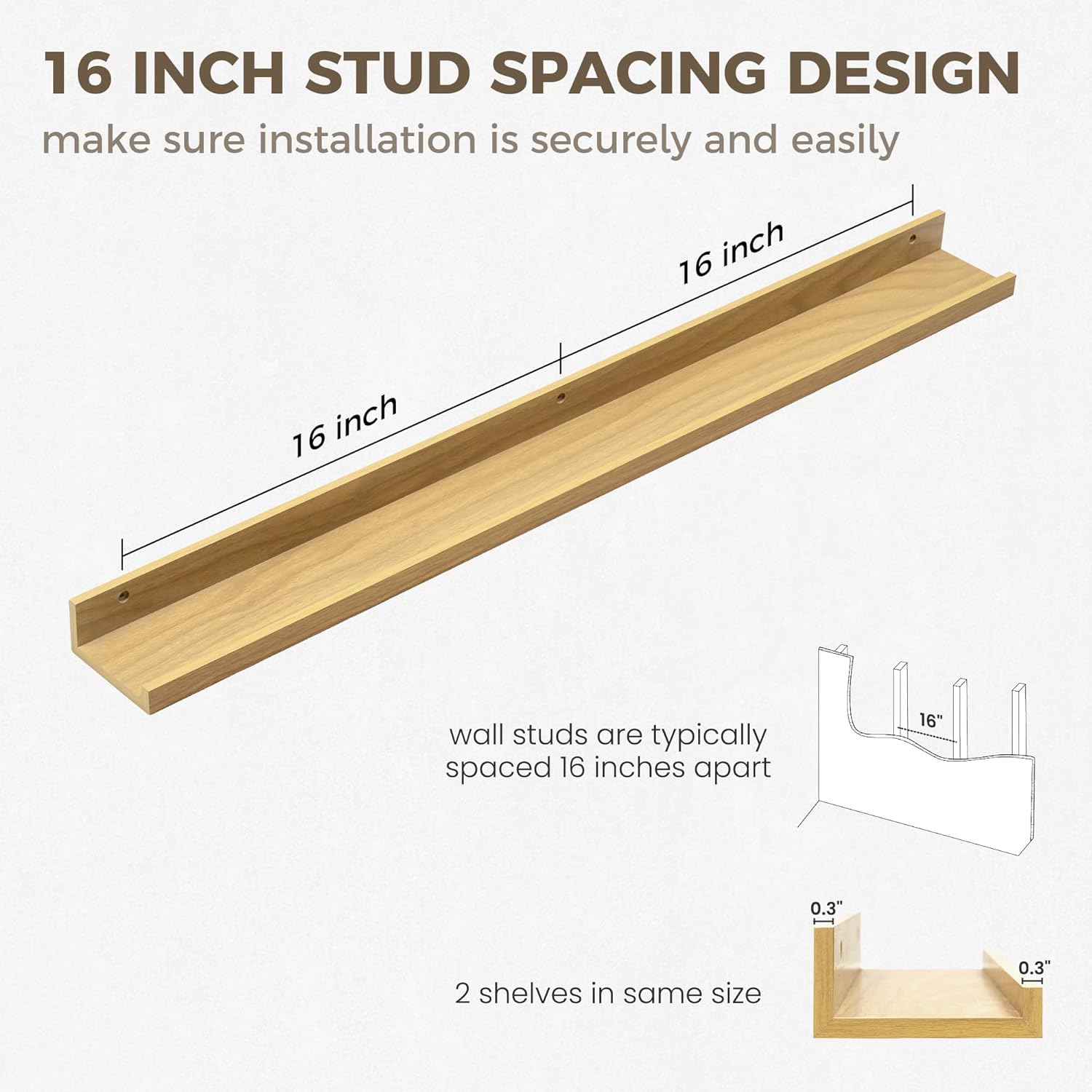Axeman Oak Floating Shelves - Picture Ledge Shelf Set of 2-36 Inch Floating Shelves with Lip - Oak Picture Shelf for Wall with Ledge - Photo Ledge Shelves for Pictures Nursery Books
