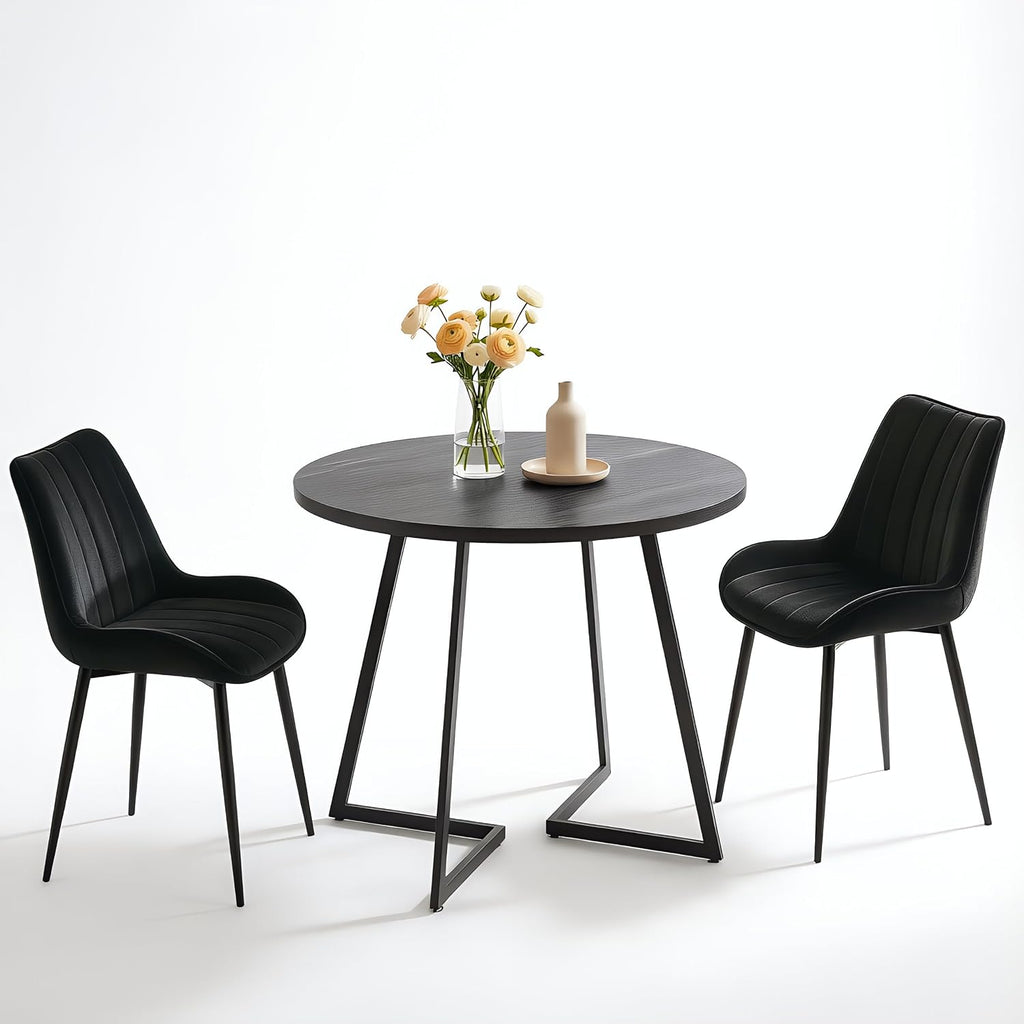 VECELO 3-Piece Dining Table Set, Round Kitchen Table with 2 Velvet Upholstered Chairs, Space Saving Design for Small Apartment & Home Office, Easy Assembly, Grey & Black