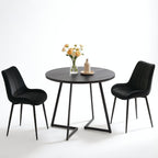 VECELO 3-Piece Dining Table Set, Round Kitchen Table with 2 Velvet Upholstered Chairs, Space Saving Design for Small Apartment & Home Office, Easy Assembly, Grey & Black