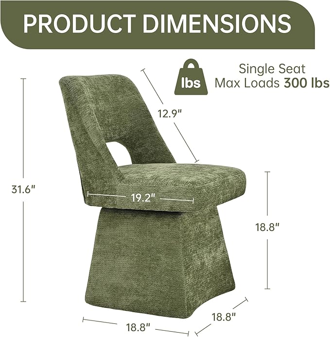 VKNOW Upholstered Swivel Dining Chairs Set of 2, Modern Dining Room Chairs wi...