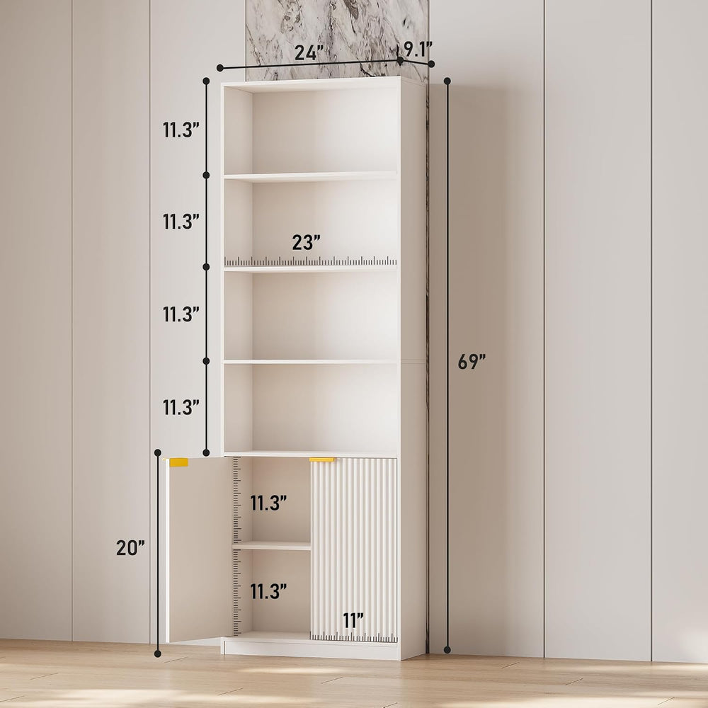 INNOD 69" Tall Book Shelve Bookcases with Doors, Floor Standing 6 Shelf ...