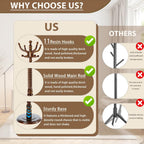 Solid Wooden Coat Rack Stand, Coat Racks Freestanding with 14 Hooks, Natural Birch Wood Coat stands with Sturdy Round Base, Tree Coat Hanger Standing for Entryway Bedroom Office (Walnut disc)