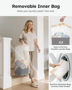 SOLEDI Laundry Hamper with Lid 100L Large & Tall Collapsible Laundry Basket, Clothes Hamper with Bag Removable Easy to Carry, Dirty Hampers for Bedroom, Bathroom, Dorm, College, Light Grey