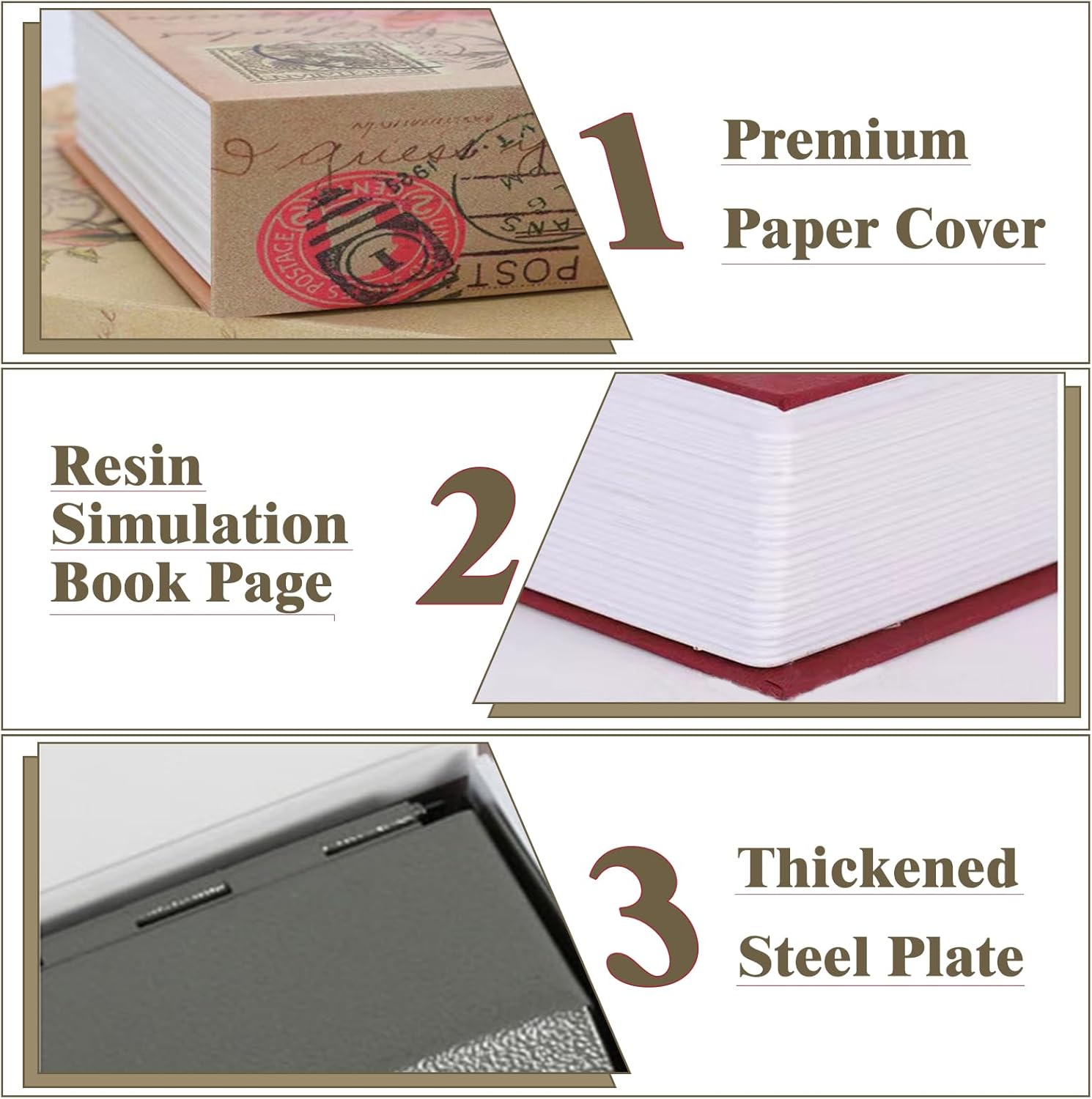 Decorative Book Safe Box with Combination Lock, Vintage Faux Book Hidden Safe for Decoration, Secret Diversion Book Safe Storage Box for Home Office Café Bookshelf （9.5"×6"×2.2"）