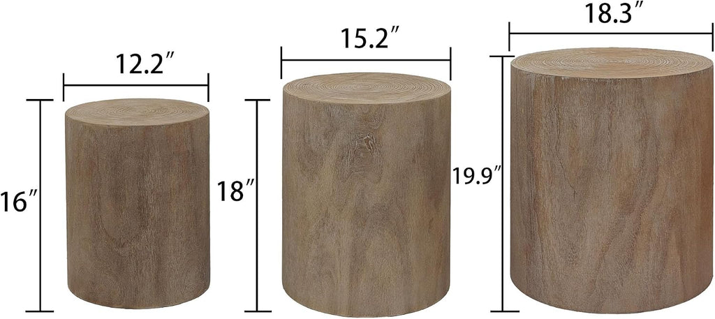 Round Nesting Small Coffee Table Side Table End Set of 3 for Living Room Bedroom, Farmhouse Countryside Style, No Assembly, Natural Wood