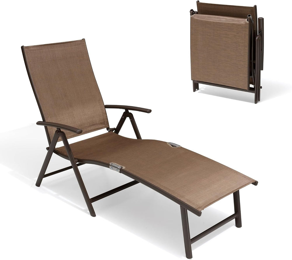 Lounge Chair Outdoor, Folding Pool Chaise Chairs (Brown)