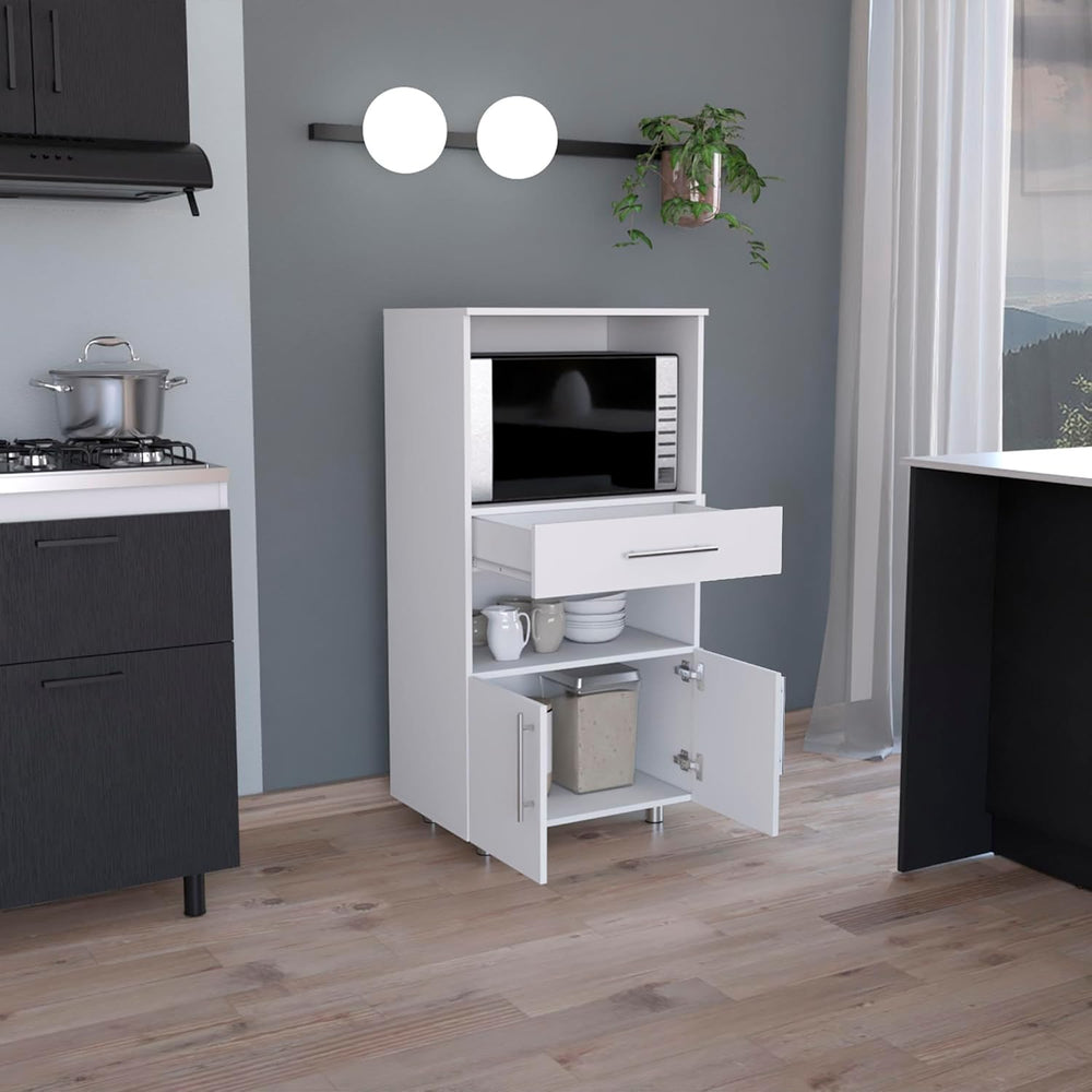 Kitchen Pantry 48" H, Two Open Storage Shelves, One for Microwave, Two D...