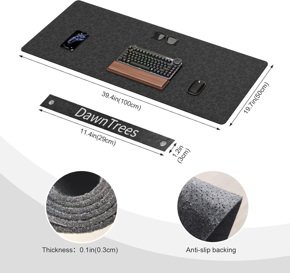 DAWNTREES Large Felt Desk Mat,39.4''x19.69'' Full Keyboard an...