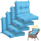 Geetery Outdoor Chair Cushions Set of 4 for Patio Lawn Furniture Wicker Rocking Dining Chairs 42x21x4 Inch High Back Seat Pads Replacement with Ties Weather-Resistant Fade-Resistant Indoor(Lake Blue)