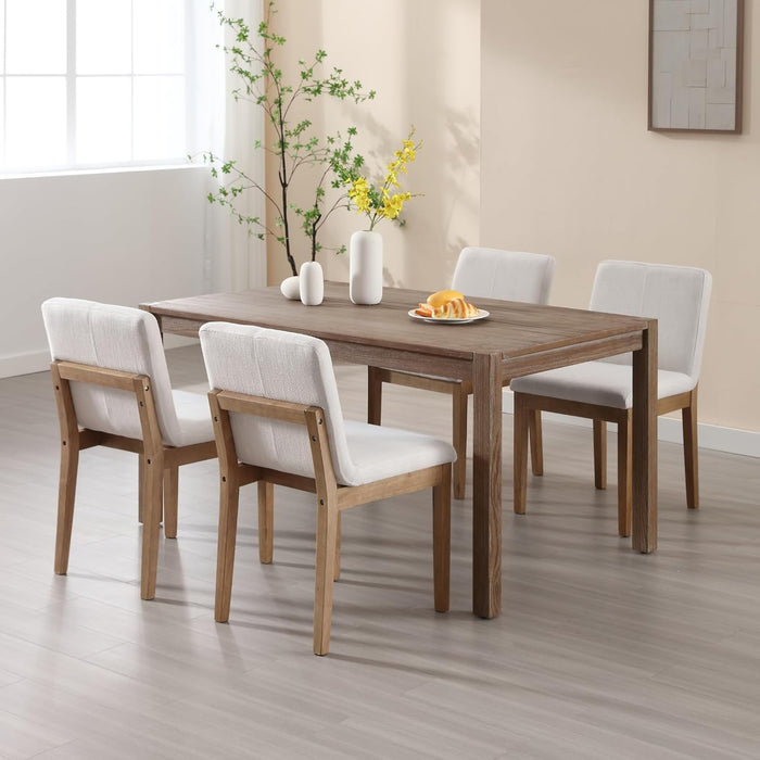Farmhouse Kitchen Dining Room Chairs Set of 4 with Rectangle Backrest Mid Century Linen Fabric Upholstered Dining Room Parsons Chairs for Kitchen Island/Living Room/Dining Table, Beige