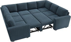 HONBAY Modular Sectional Couch with Pull Out Bed, Corduroy Sleeper Sofa with Storage Seats, U Shaped Sectional Couches for Living Room, Blue