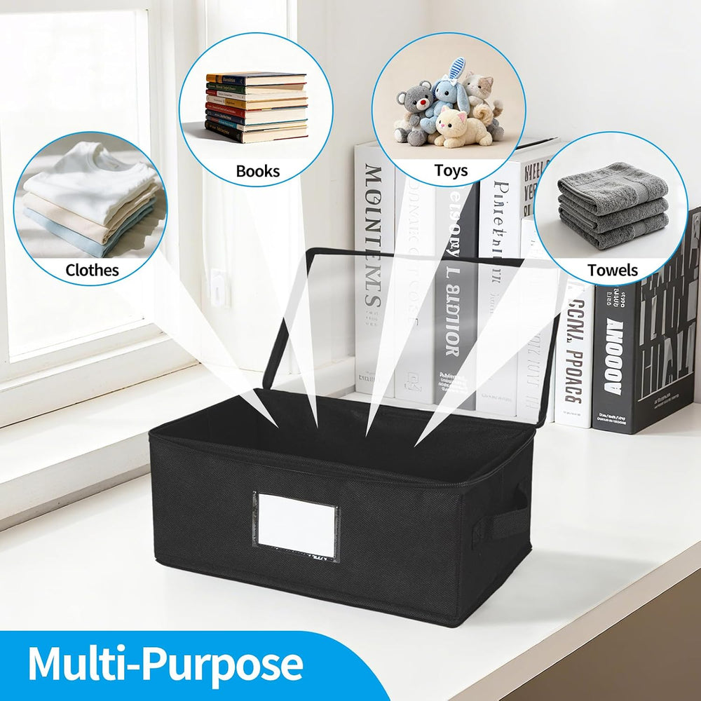 4 Pack Durable Fabric DVD Storage Box with Clear PVC Lid, Holds 25 Standard D...