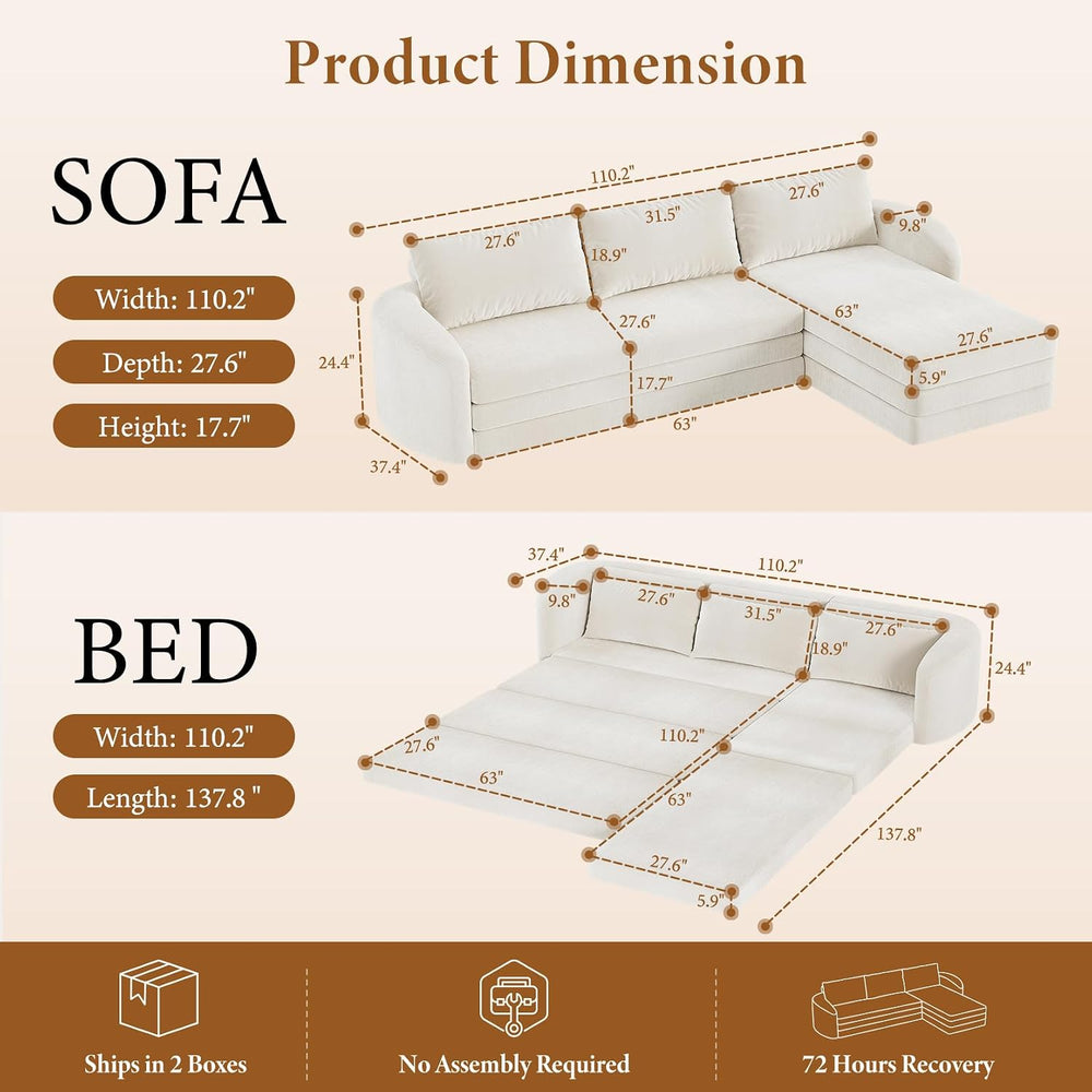 Vesgantti 6 in 1 Convertible Folding Sleeper Sofa Bed, No Assembly, Beige | 1...