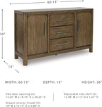 Signature Design by Ashley Cabalynn Farmhouse Glazed 2-Door Dining Server with Adjustable Shelves and 3 Drawers, Light Brown