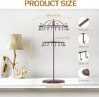 iDavosic.ly 2 Tier Rotating Necklace Holder Organizer with 42 Hooks, Adjustable Metal Bracelet Display Stand Rack, Extra Tall Keychain Spinning Tree Tower for Women, Espresso Brown