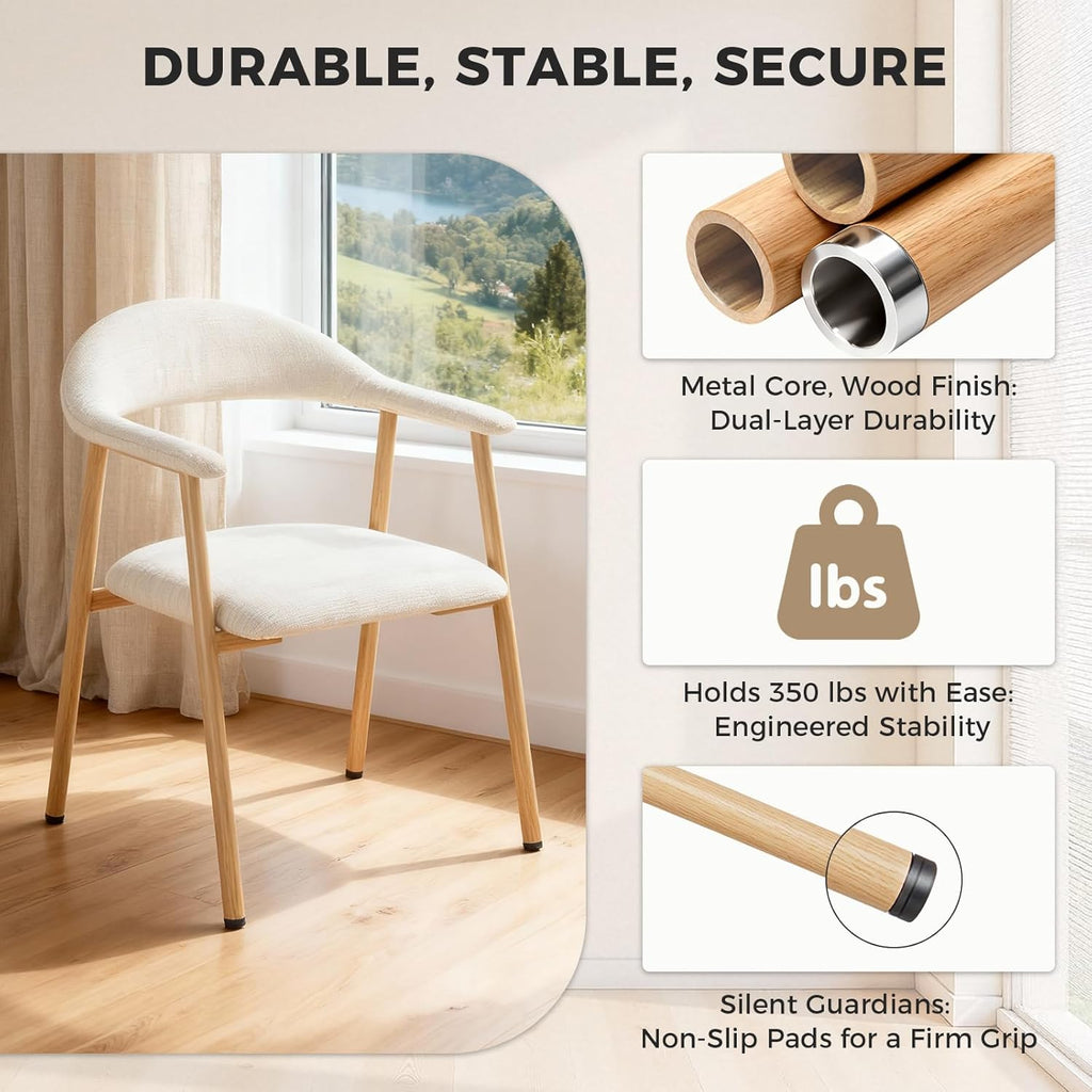 DUMOS Dining Chairs Set of 4, Linen Fabric Upholstered Kitchen Side Chairs with Curved Backrest & Metal Legs, Modern Farmhouse Accent Chair for Dining Room Kitchen Living Room Cafe, Beige
