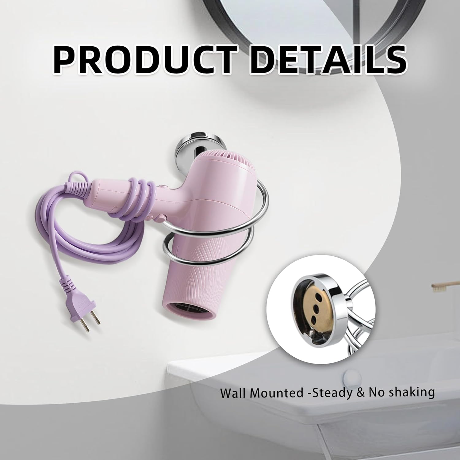 Bathroom Hair Dryer Holder Hair Care Tools Holder Wall Mount Chrome Finished Stainless Steel
