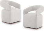 Upholstered Dining Chairs with Casters, Modern Barrel Side Armchair with Rollers for Dining Room, Bedroom, Kitchen, Reading Room, Linen, Set of 2