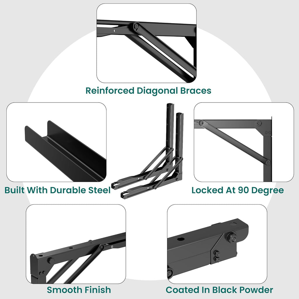 EVERHANGER 18 inch Folding Shelf Brackets for Garage, Heavy Duty Collapsible Shelf Bracket Steel Wall Mounted Table Brackets (Pack of 4, No Board)