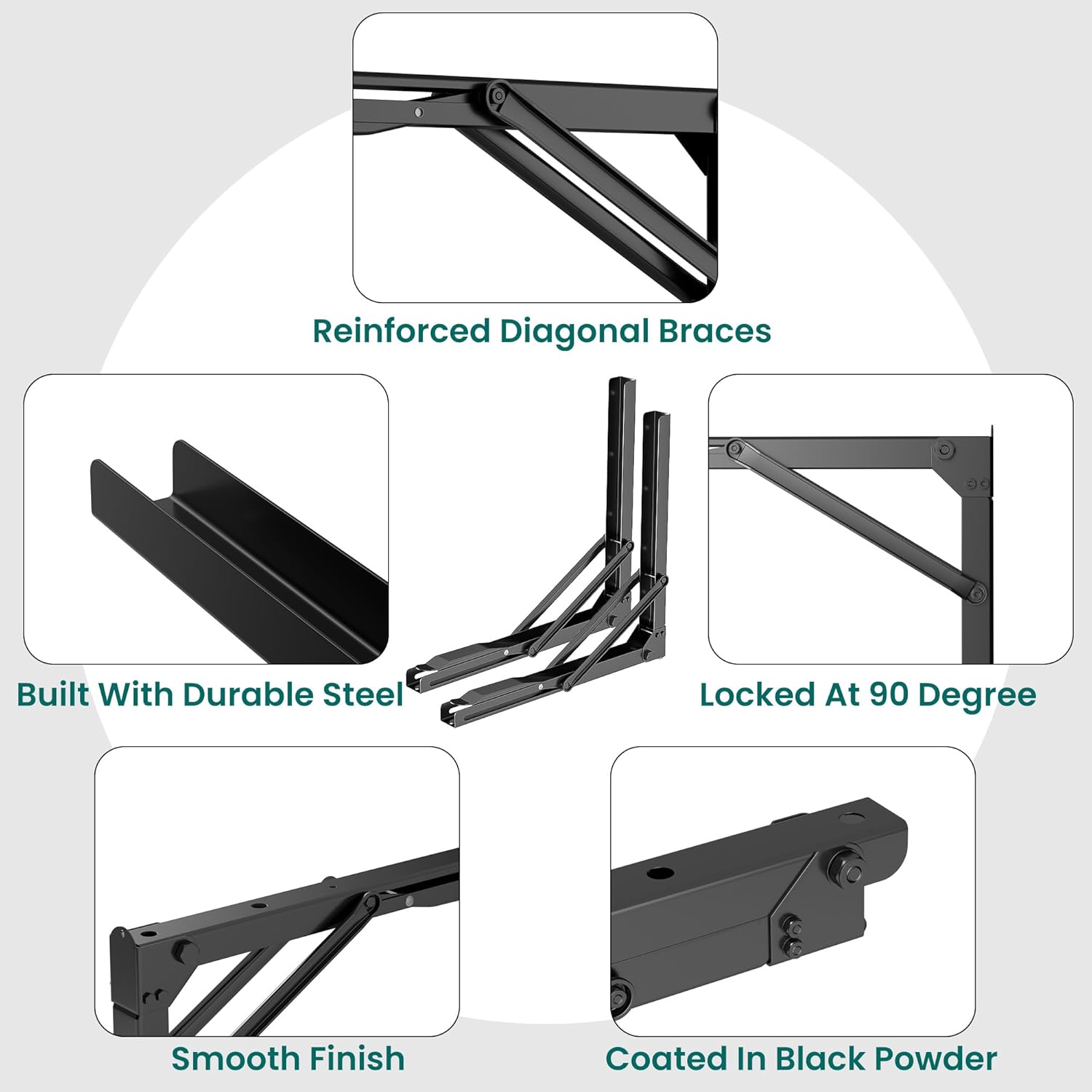 EVERHANGER 18 inch Folding Shelf Brackets for Garage, Heavy Duty Collapsible Shelf Bracket Steel Wall Mounted Table Brackets (Pack of 4, No Board)
