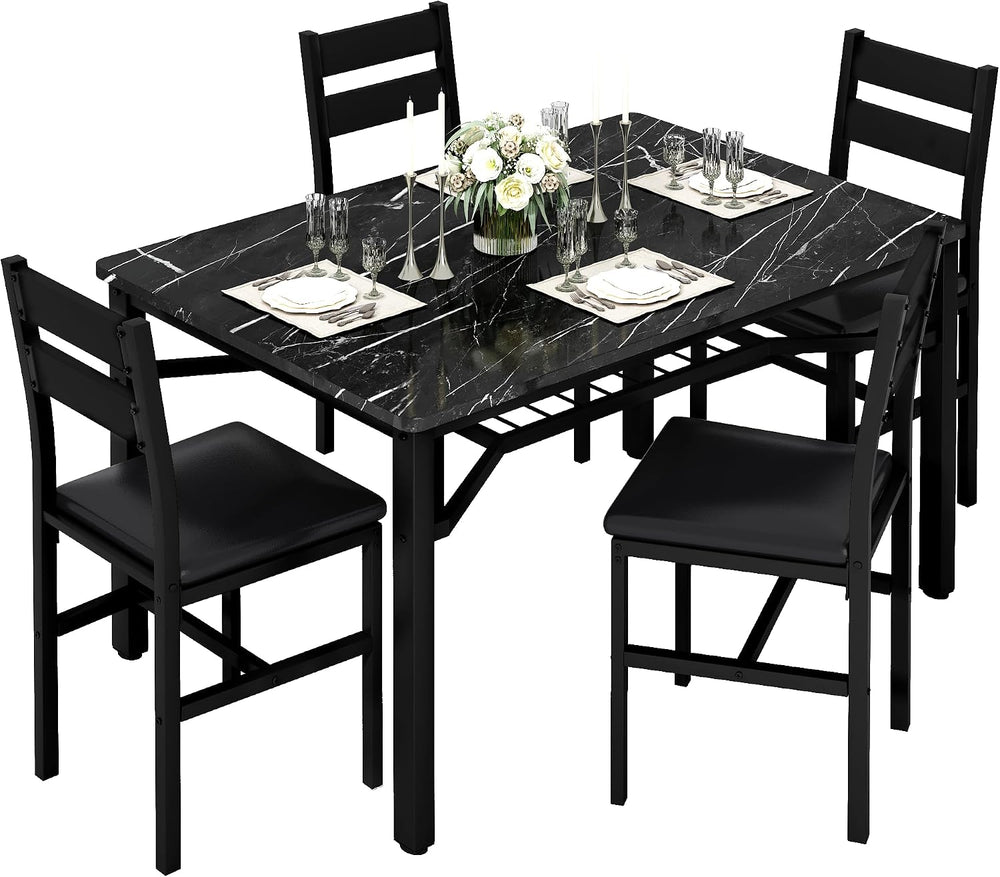 Hooseng 5 Piece Dining Table Set for 4, Modern Kitchen Table with Storage Rac...