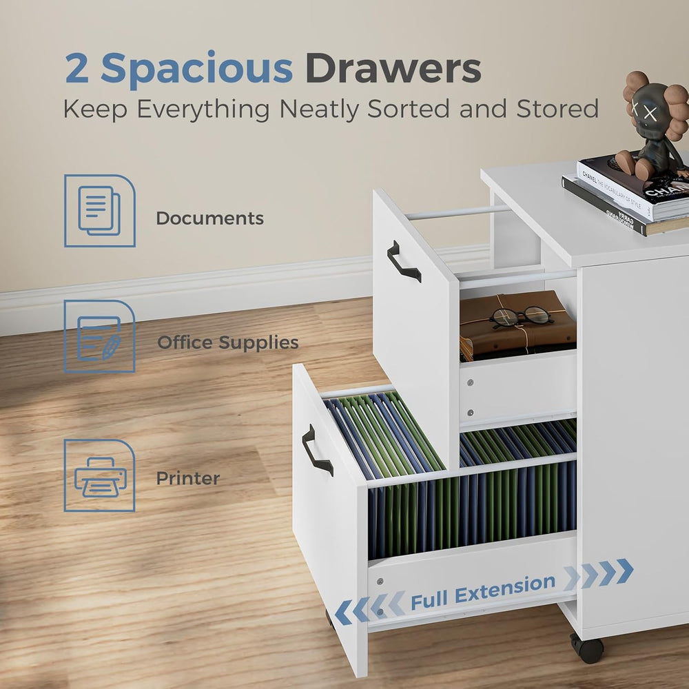 DUMOS 2 Drawer Filing Cabinet, Rolling Wood File Cabinet for Home Office, Und...