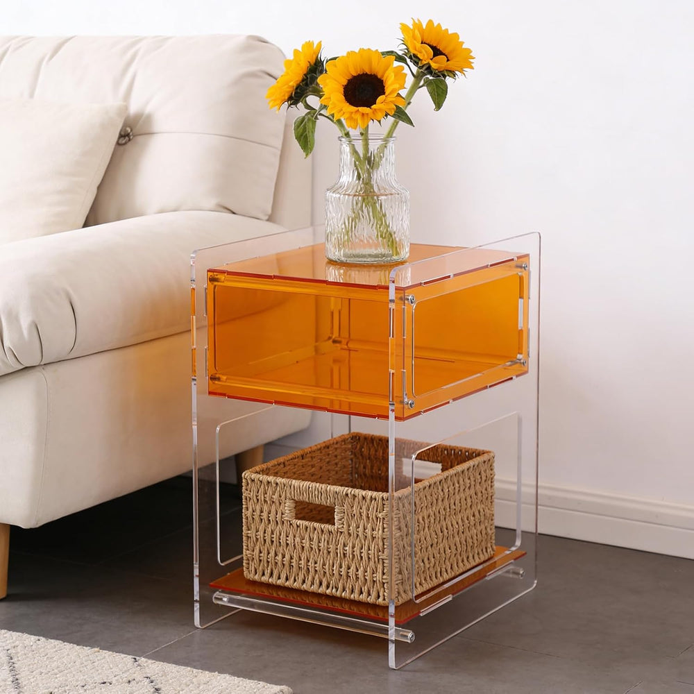 Acrylic Side Table with Open Storage Shelf, Clear Nightstand for Bedroom Livi...