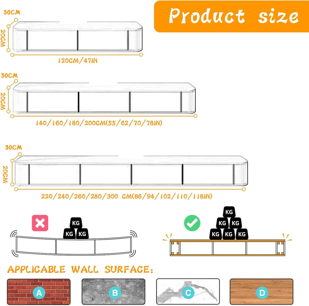 Solid Wood Floating TV Stand - Wall Mounted Media Console with 2 Side Doors, ...