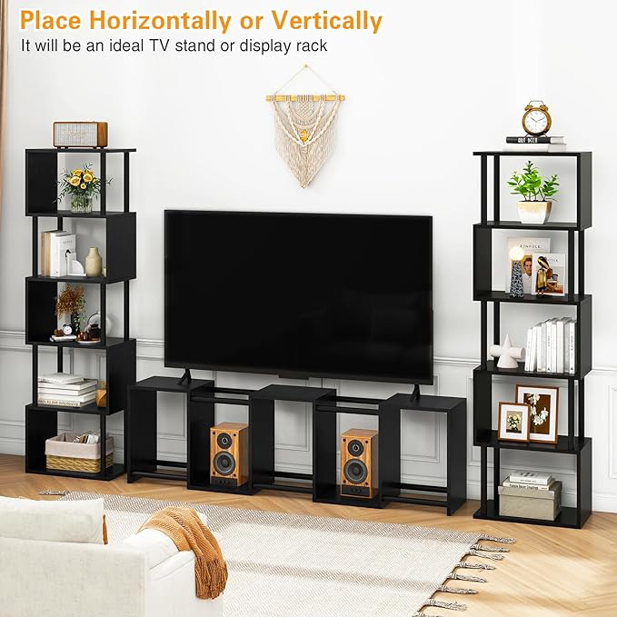 IBUYKE 6-Tier Tall Bookshelf,S-Shaped Geometric Bookcase, Wood Display Shelve...