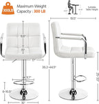 Yaheetech Bar Stools Set of 3, PU Leather Adjustable Barstools with Armrest, Counter Height Stool Chairs with Thickened Seat Cushion for Kitchen Island, White