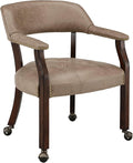 LEEMTORIG Large Dining Chairs with Casters and Arms, Rolling Dining Chairs with Wheels, Accent Wood Boss Caption's Chairs, 26" D x 25.2" W x 31.5" H, Espresso Legs & Yellowish Brown Fabric SY-318-LT