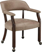 LEEMTORIG Large Dining Chairs with Casters and Arms, Rolling Dining Chairs with Wheels, Accent Wood Boss Caption's Chairs, 26" D x 25.2" W x 31.5" H, Espresso Legs & Yellowish Brown Fabric SY-318-LT