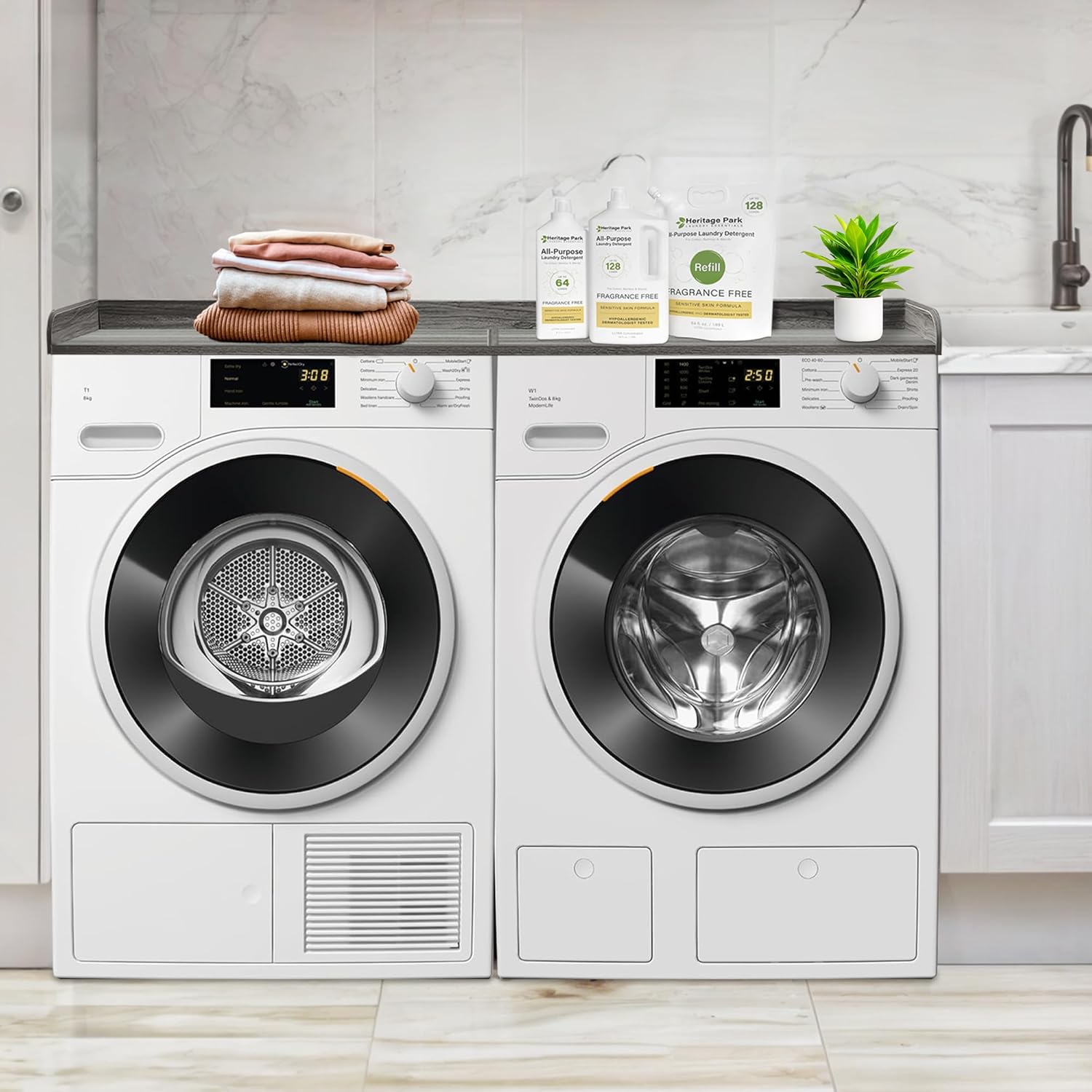 Royxen Washer Dryer Countertop, 27.4" x 54" Wood Universal Fit, Washer Dryer Topper, Laundry Room Organization, Laundry Countertop for Laundry Organization, Eucalyptus