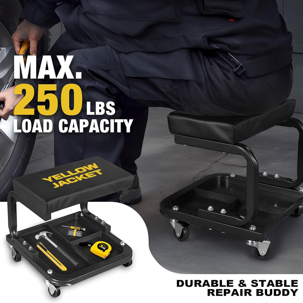 YELLOW JACKET Mechanic Rolling Stool 250 Lbs Capacity, Garage Stool on Wheels...