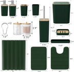 Bathroom Accessories Set - 25PC Green Bathroom Set, Bathroom Set with Shower Curtain and Rugs, Green Shower Curtain Set, Toilet Brush, Bathroom Trash Can