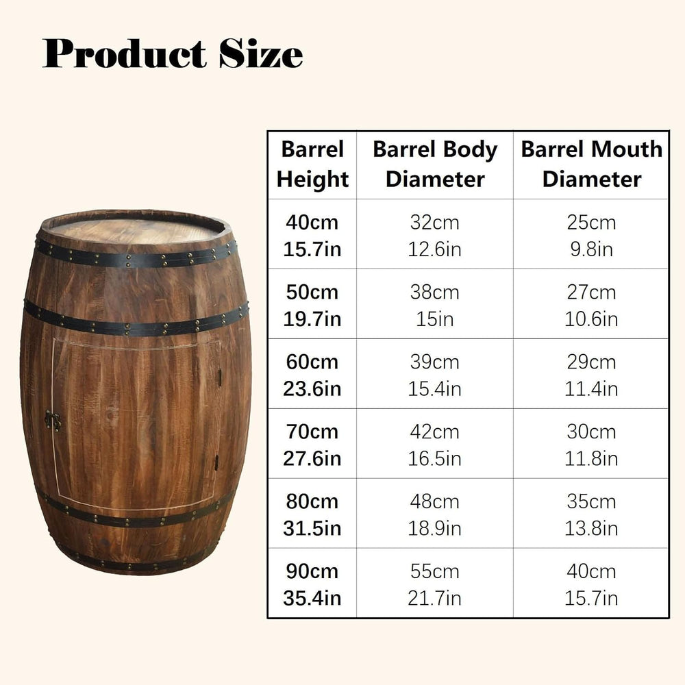 Rustic Wooden Wine Barrel Table - 2-Tier Display Cabinet with Door, Stylish A...