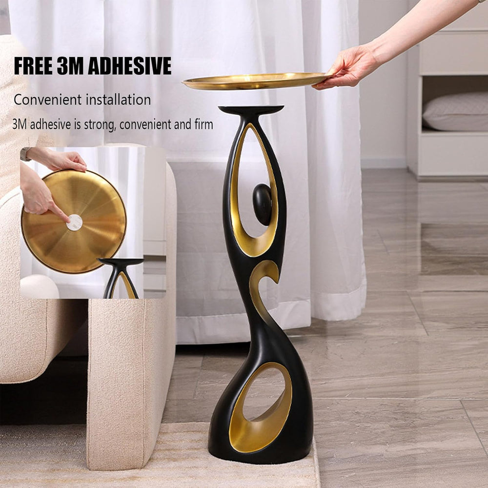 Modern Side Table with Metal Top,Resin End Table with Art Base,Round Bedside ...