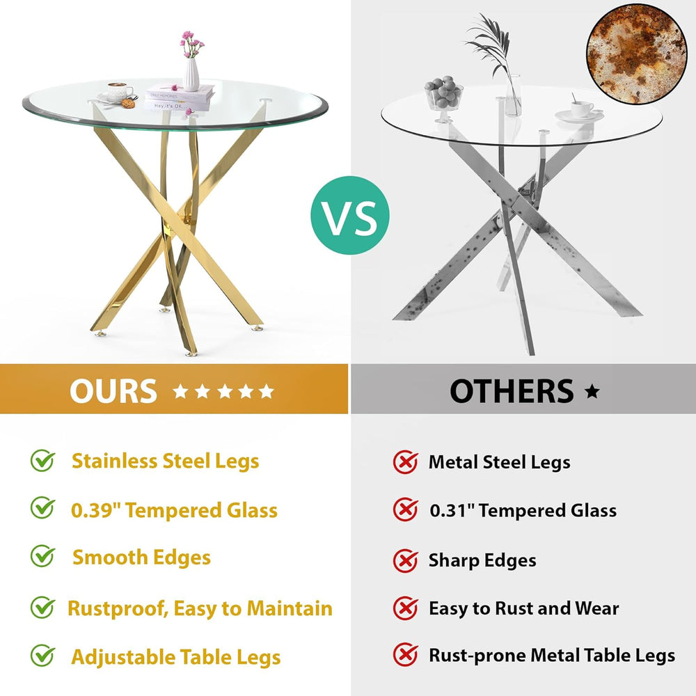 AF ARTISAN FURNITURE 5 Piece Square Glass Dining Table Set, Gold Glass Kitche...