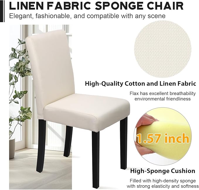 FDW Dining Chairs Set of 4,Dining Room Chairs Elegant Design Modern Fabric Upholstered Dining Chairs,Beige
