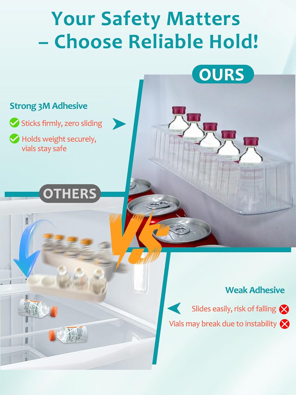 Leng Ke Insulin Refrigerator Storage Caddy - 10ml Peptide Vial Protective Holder for Fridge Wall, Compatible with U-100 Vials 24mm (0.94 Inches) Diameter (2pcs)