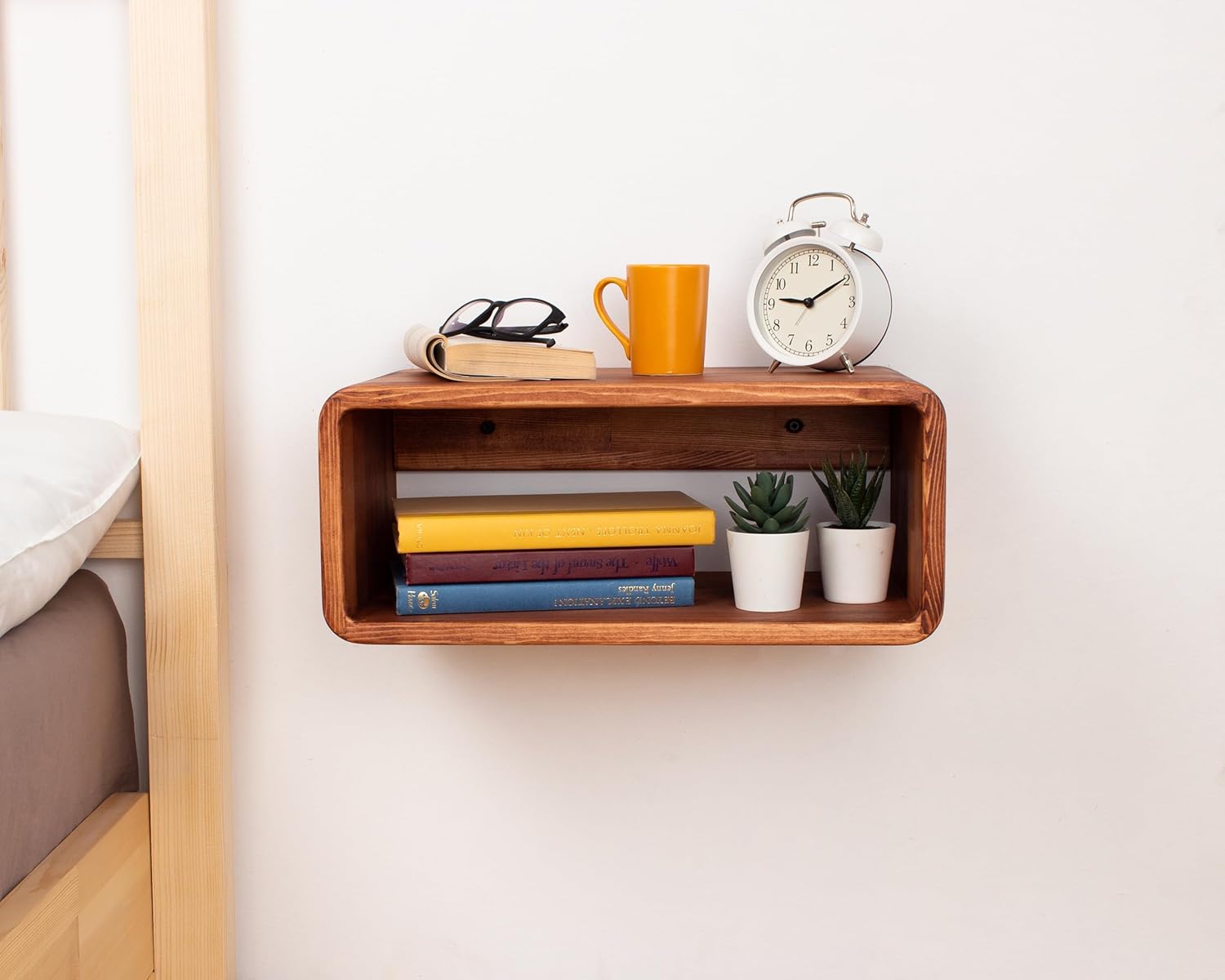 Floating Nightstand Wooden, Bedside Table, Nightstand Shelf, Handmade, Wall Mounted Bedside Shelf, Minimalist and Unique Style (Paris)