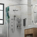 Corner Shower Curtain Rod Adjustable Stainless Steel Diamond Shaped Rack Drill Free Install for Bathroom, Bathtub, Clothing Store (Diamond Shaped, Both Sides: 17"-25.6",Middle:20"-26)