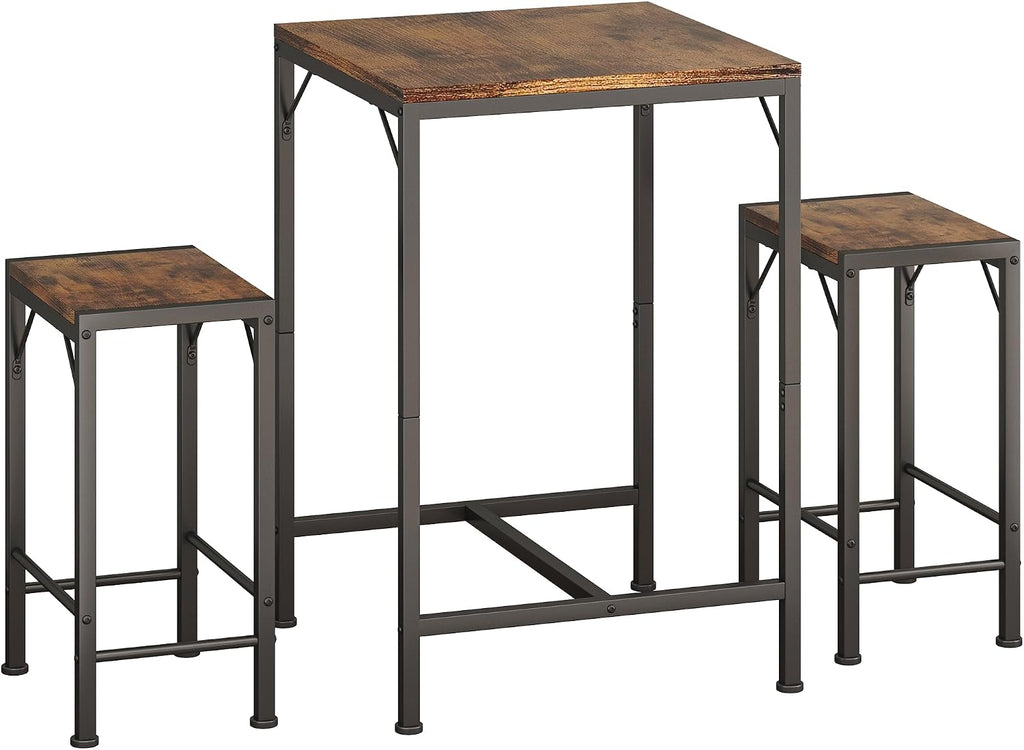 Homeiju Bar Table and Chairs Set, Square Bar Table with 2 Stools, Space-Saving Dining Pub Set for 2, Perfect for Kitchen, Breakfast Nook, Living Room & Small Spaces