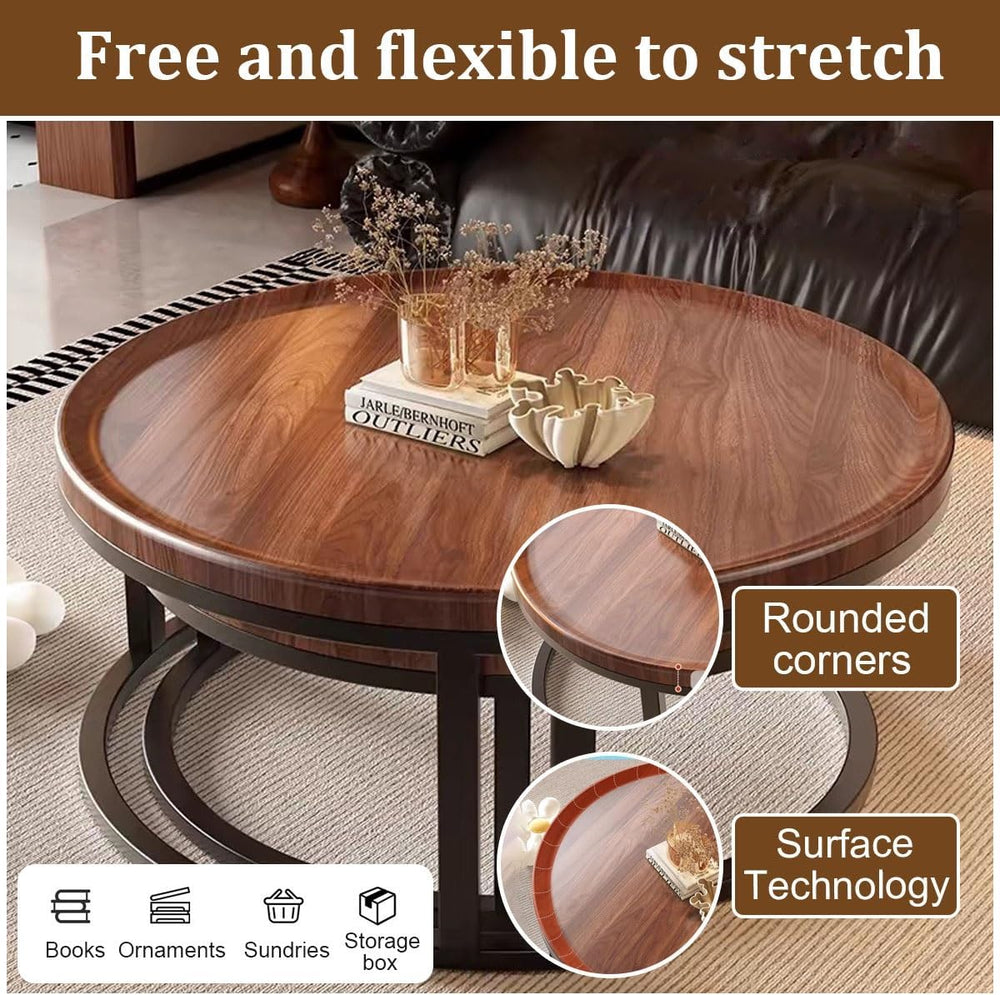Modern Round Nesting Coffee Tables for Living Room, 2-Piece Set with Wood Top...