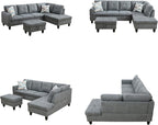 Sectional Couches for Living Room with Movable Chaise & Storage Ottoman - 97.5" Velvet L Shaped Couches for Living Room Apartment, 4 Seat Home Furniture Modular Sectional Sofas, Grey