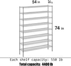 14" Deep x 54" Wide x 74" Height Wire Shelving Kit | 8-Tier | NSF Commercial Storage Rack Unit