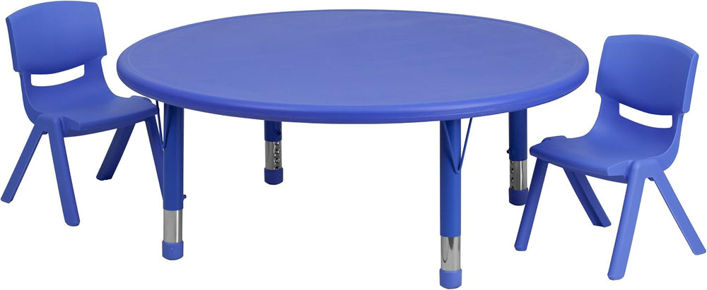 Flash Furniture 45 in Plastic Round Activity Table with 2 Chairs, Blue | Heig...