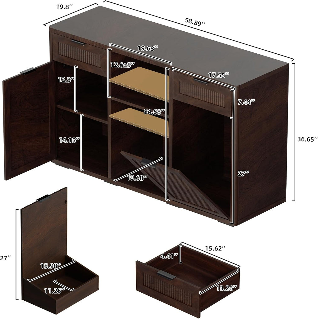 AHB Wine Bar Cabinet with Mini Fridge Space, Liquor Coffee Cabinet with Hidden Trash Cabinet, Buffet Sideboard for Living Room, Kitchen, Dining Room