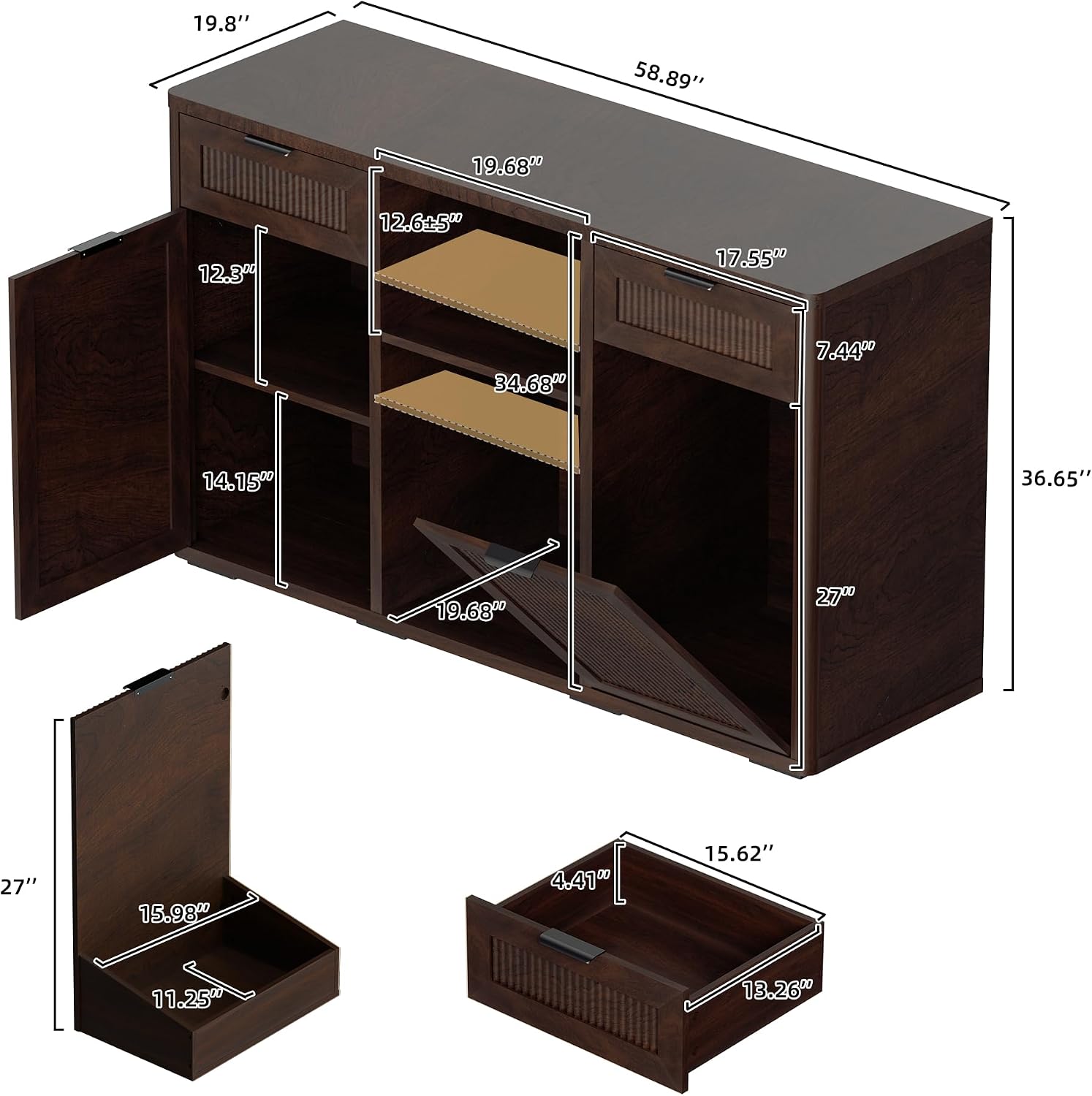 AHB Wine Bar Cabinet with Mini Fridge Space, Liquor Coffee Cabinet with Hidden Trash Cabinet, Buffet Sideboard for Living Room, Kitchen, Dining Room